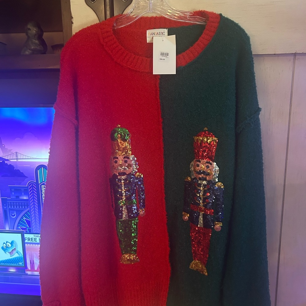 Fantastic Fawn Red and Green Nutcracker Sweater